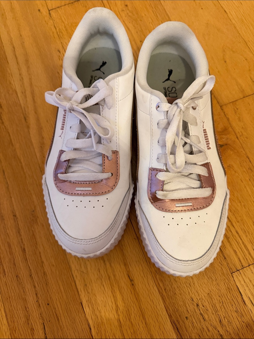 Puma White Sneakers with Rose Metallic Accent